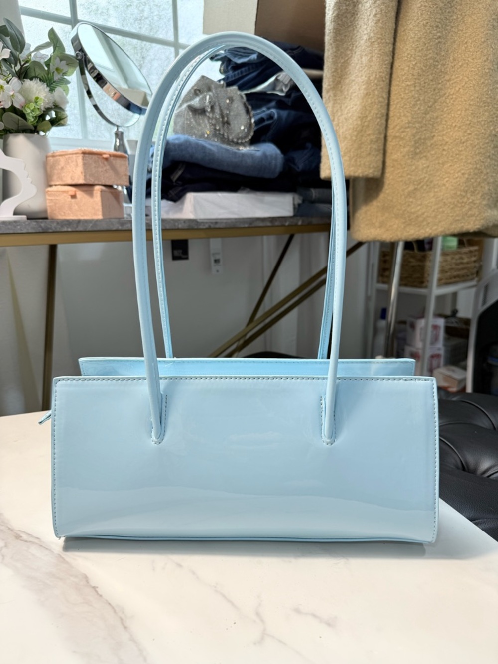 KAYLA & AVA Light Blue Patent Shoulder Bag - Picture 3 of 11